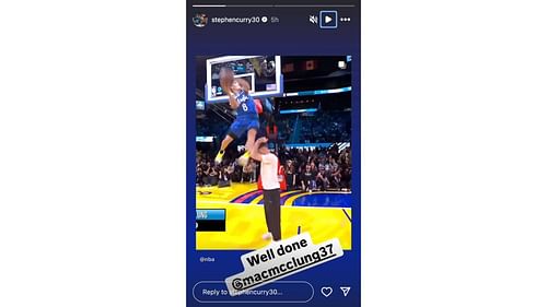 Steph Curry congratulates Mac McClung on social media. Photo Credits: Steph Curry's IG account