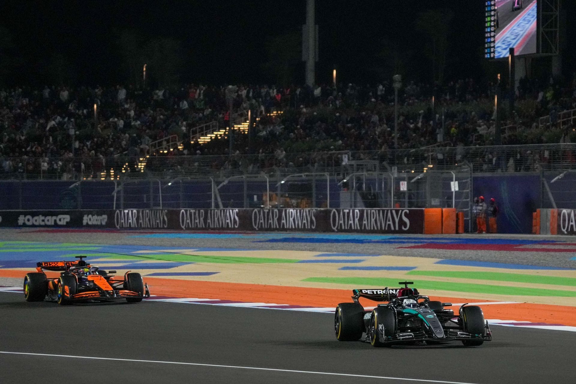 George Russell drives the (63) Mercedes-AMG Petronas W15 E Performance during the Formula 1 Qatar Grand Prix 2024 - Source: Getty