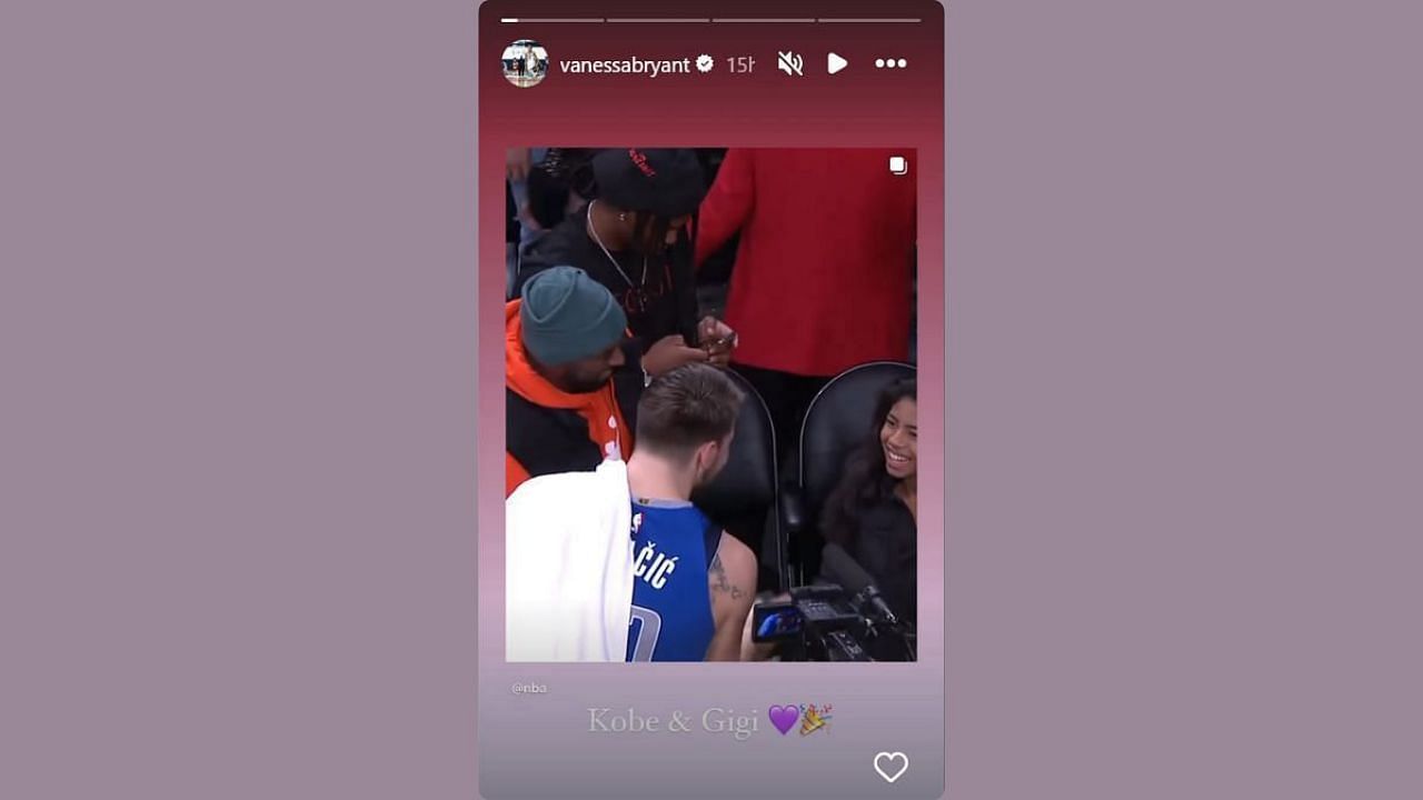 Vanessa Bryant reacts to Kobe Bryant and daughter Gianna sharing a moment with Luka Doncic. (Credits: @vanessabryant/Instagram)