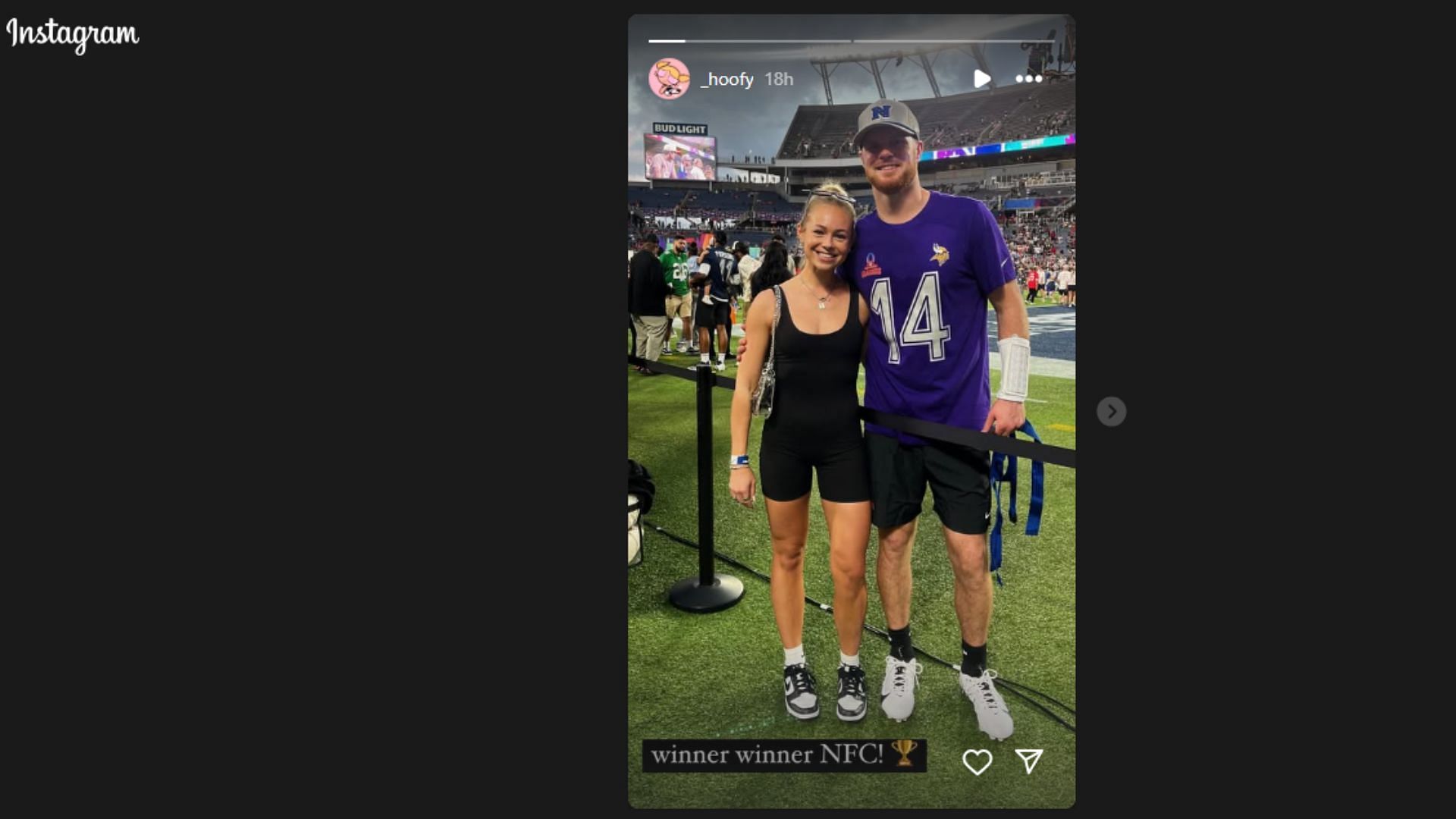 Quarterback Sam Darnold&#039;s girlfriend Katie shared a photo from the Pro Bowl Games. (Photo via Katie Hoofnagle&#039;s Instagram)