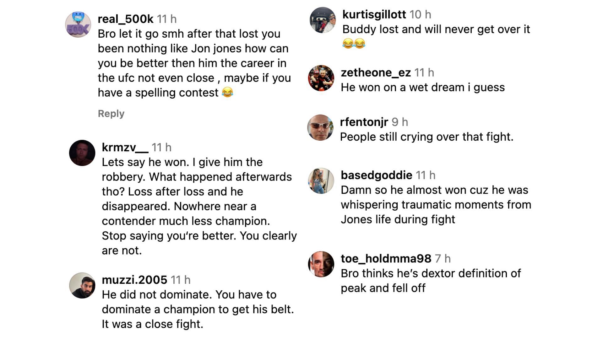 Fans react to Dominick Reyes&#039; recent comments. [Screenshot courtesy: @redcorner.mma via Instagram]