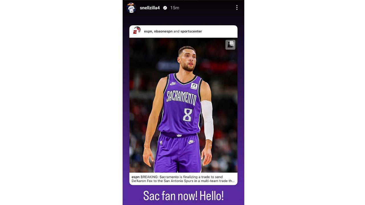 Snell&#039;s Instagram story (Credit: Instagram/@snellzilla4)