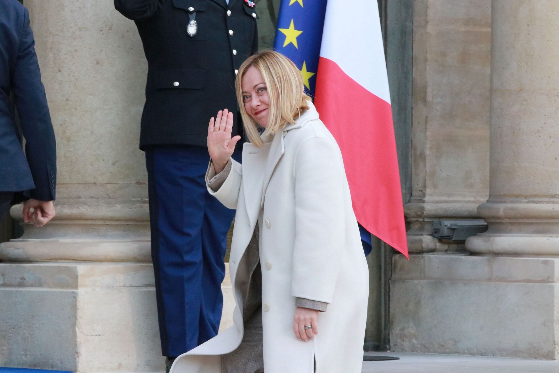 Italian Prime Minister Giorgia Meloni arrives at the Elysee Palace to attend the extraordinary security summit on Ukraine in Paris, France on February 17, 2025. (Image via Getty)