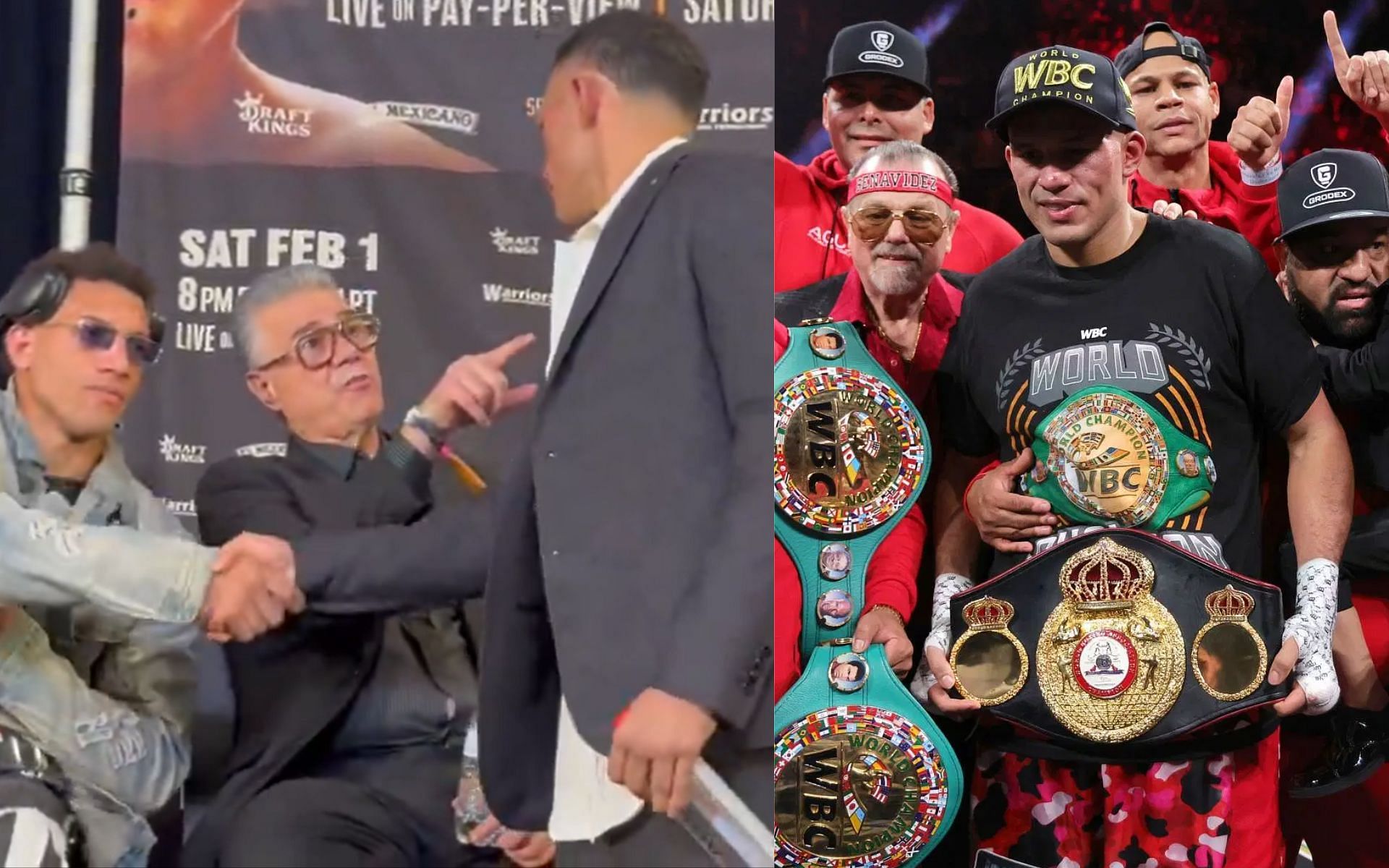 David Benavidez (right) gets into heated exchange with David Morrell