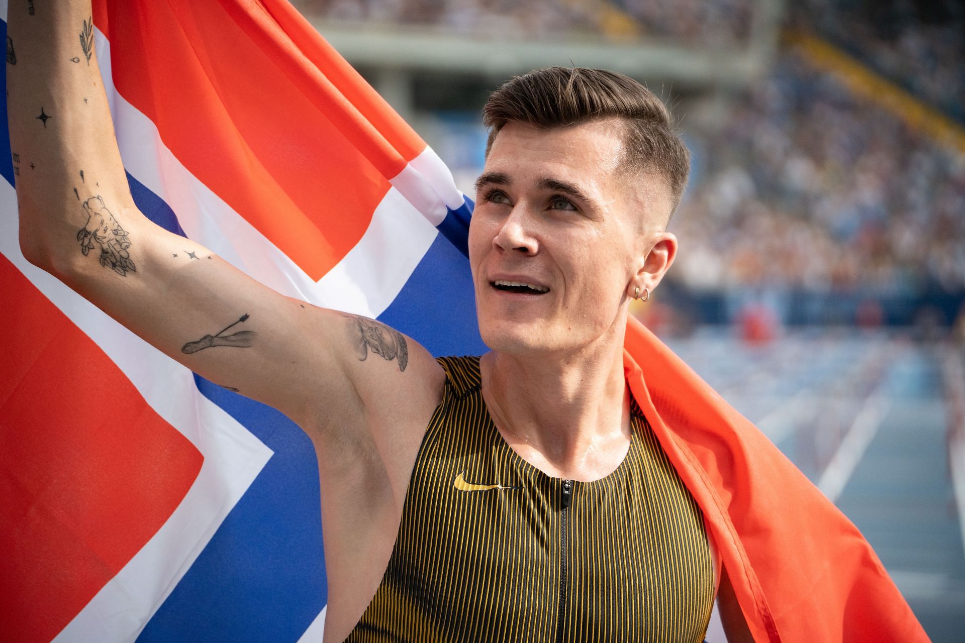 Jakob Ingebrigtsen celebrates at the Diamond League Silesia. 2024 Kamila Skolimowska Memorial. - Source: Getty