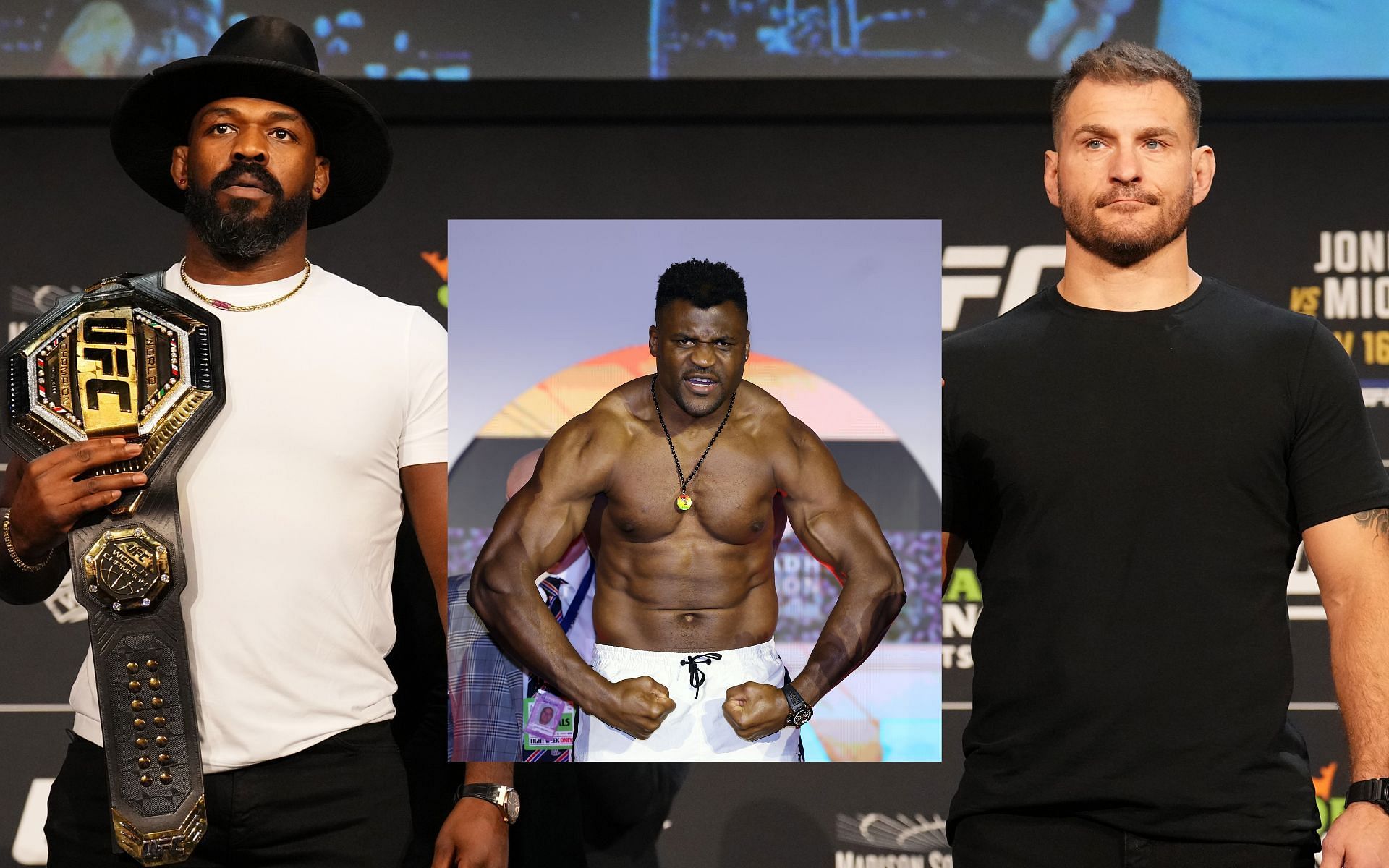 Jon Jones reacts to Stipe Miocic picking Francis Ngannou as &quot;baddest man on the planet&quot; above him. [Images courtesy: Getty]