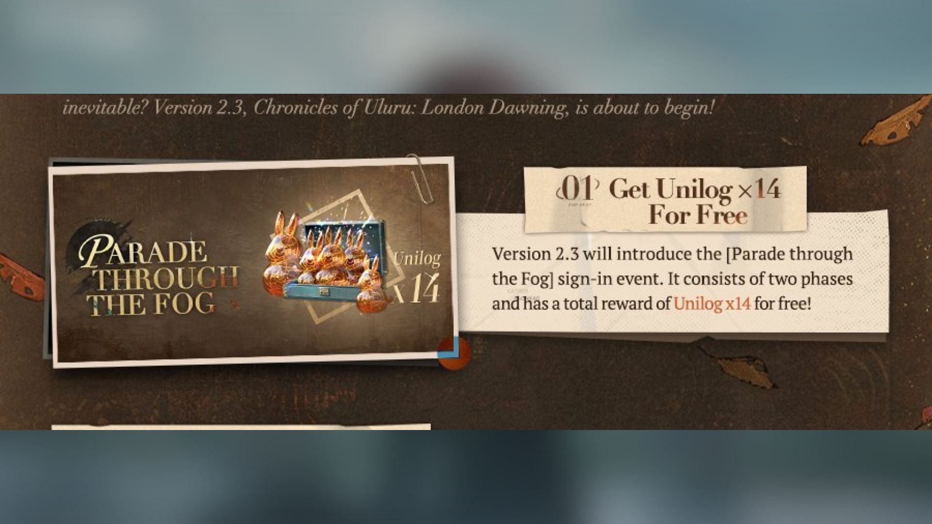 Parade through the Fog event grants 14 Unilogs for free (Image via Bluepoch)