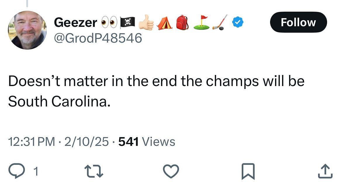 An X user shares the opinion that South Carolina will win the NCAA Tournament