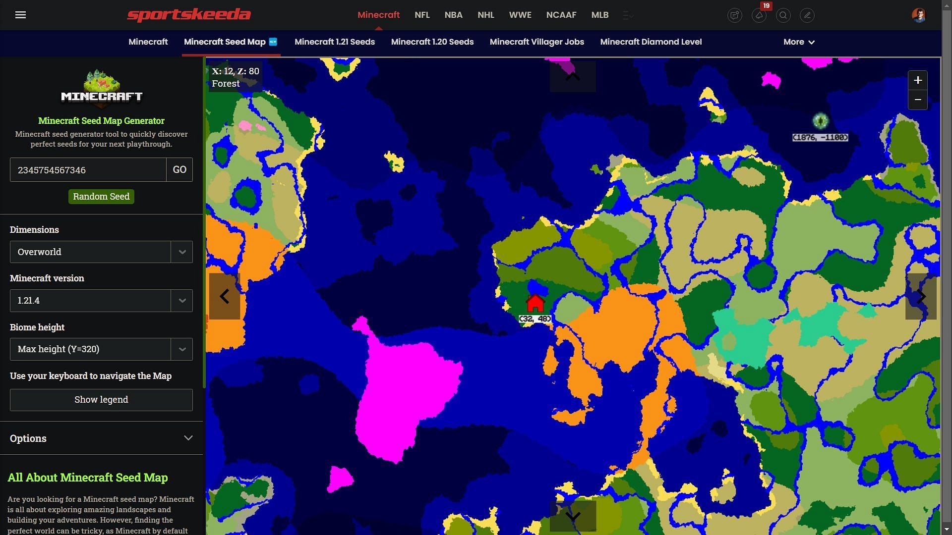 You can check out our seed map tool to quickly find rare biomes (Image via Sportskeeda)