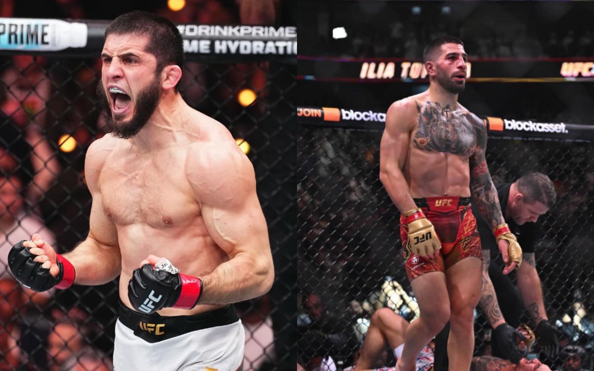 Two UFC Hall of Famers talk about a potential fight between Islam Makhachev (left) and Ilia Topuria (right). [Image credit: @islam_makhachev, @iliatopuria on Instagram]