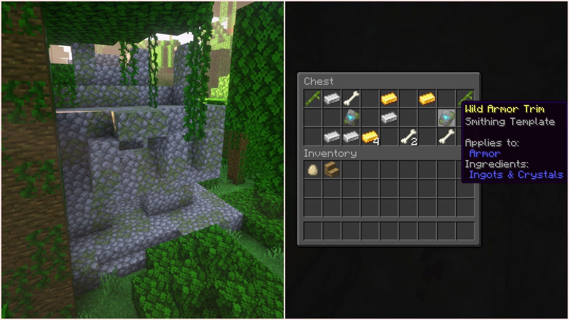 Wild armor trim can be found in a Jungle Pyramid (Image via Sportskeeda Gaming/Mojang)