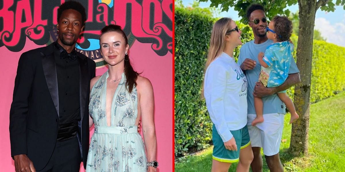 Gael Monfils with wife Elina Svitolina(left) and daughter Skai(right). Images: Getty and @iamgaelmonfils on Instagram