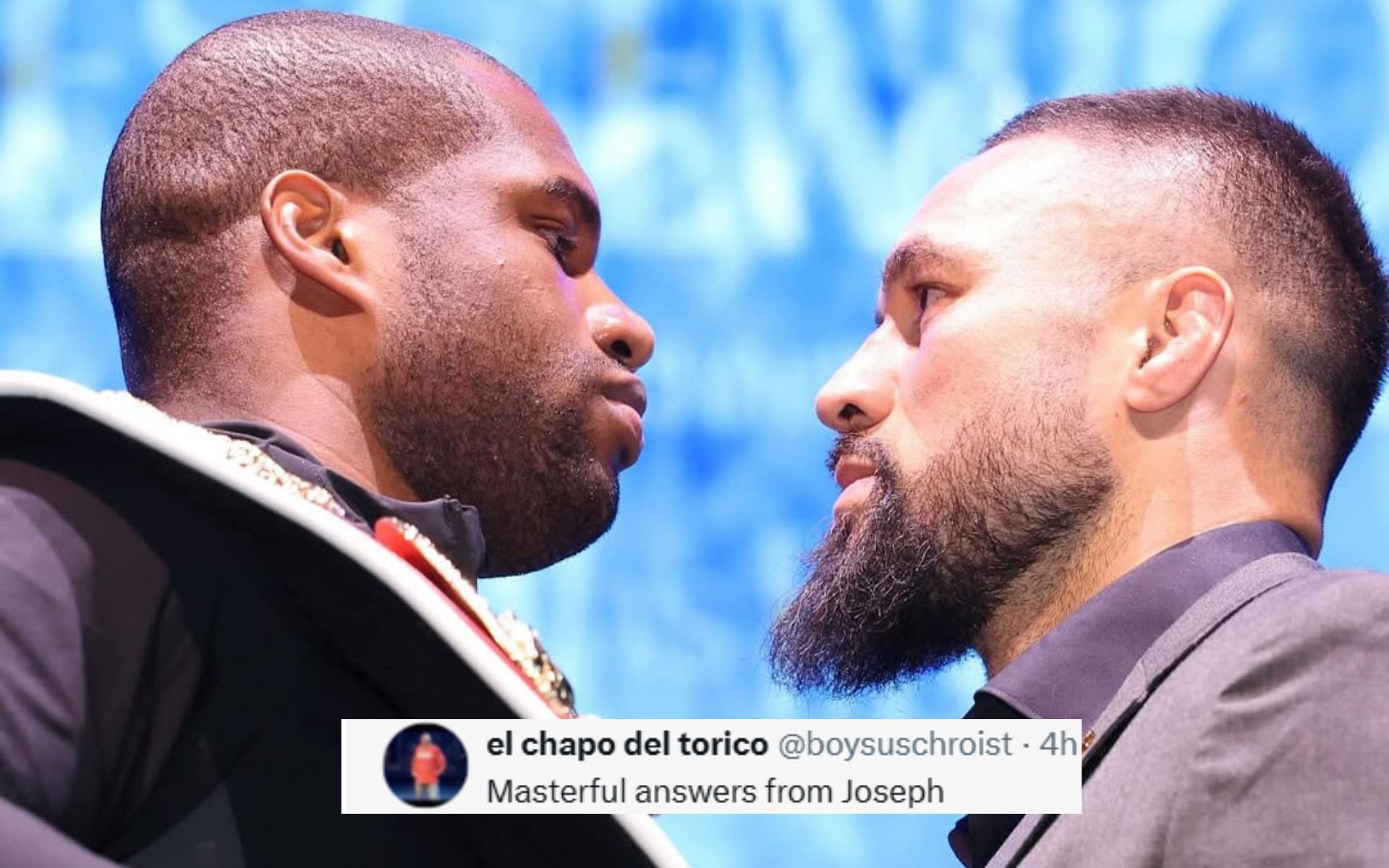 Joseph Parker (right) talks about Daniel Dubois (left) withdrawing from their fight. [Image courtesy: @queensberrypromotions on Instagram]