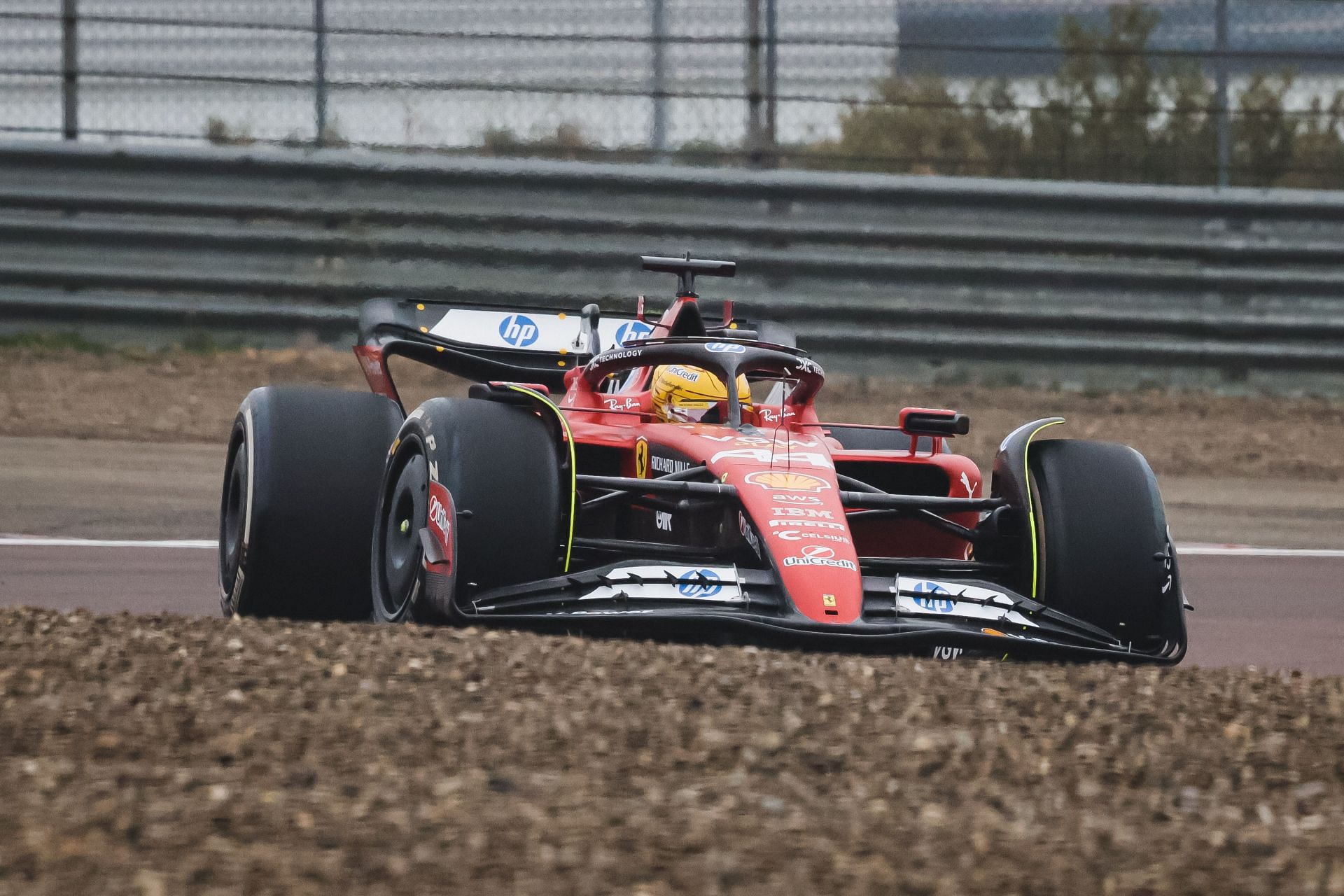 Lewis Hamilton drives on the track during the first day of tests as a Ferrari driver at the Fiorano Circuit in Maranello, Italy, on January 22, 2025 - Source: Getty