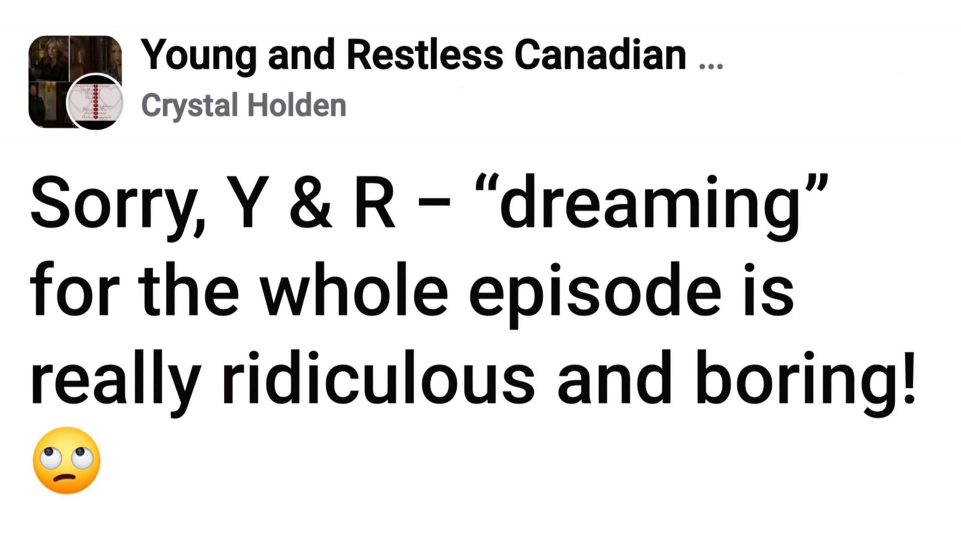 A fan&#039;s opinion on the Valentine&#039;s episode plot of The Young and the Restless (via Crystal Holden / Facebook)