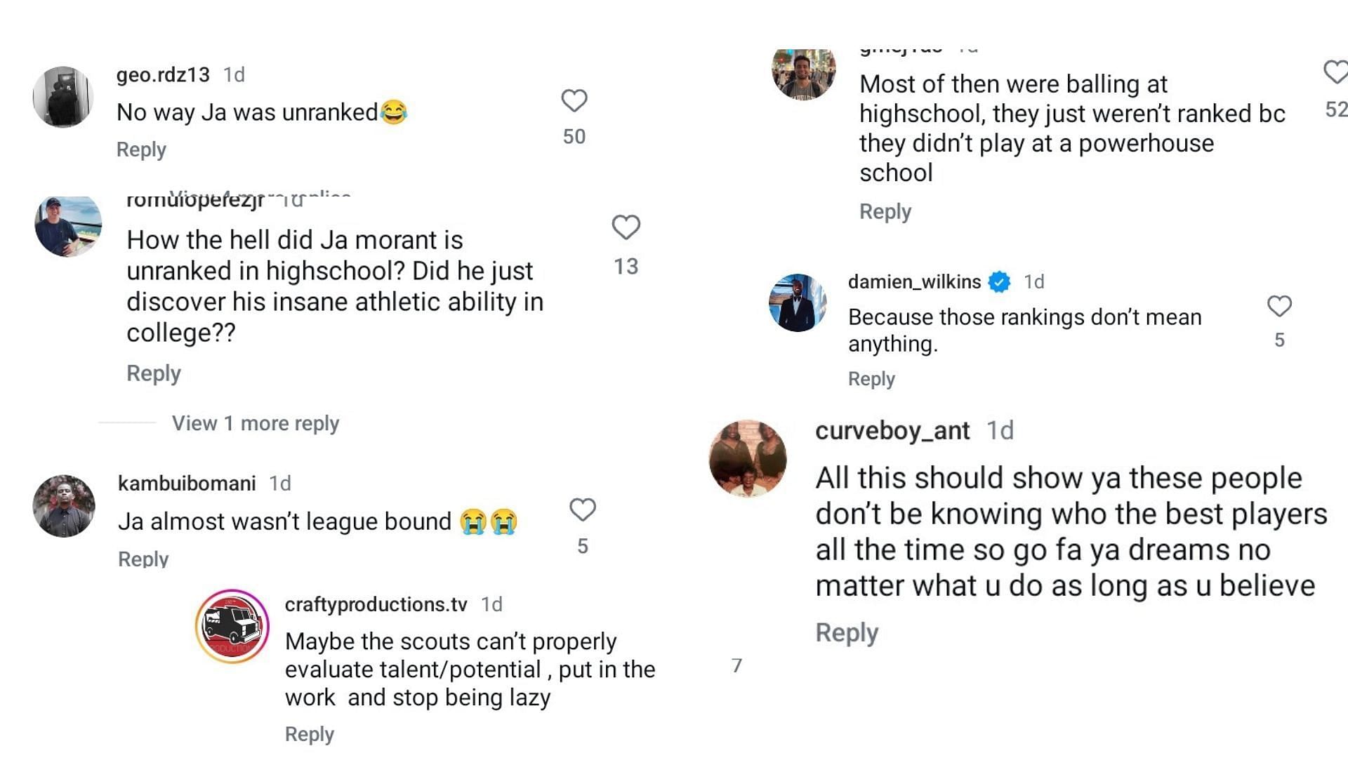 &quot;No way Ja was unranked&quot;: Hoops fans react to list of NBA superstars who were unranked prospects in high school ft. Ja Morant &amp; Steph Curry. (Image via Instagram @sportscenternext)