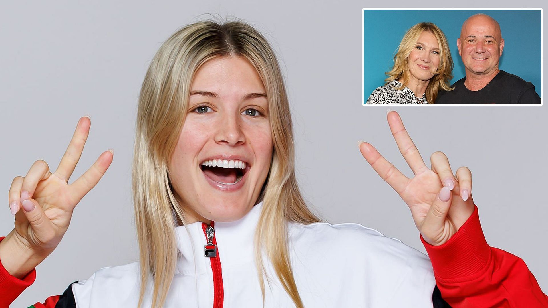 Eugenie Bouchard with Andre Agassi and Steffi Graf (inset); Source: Getty