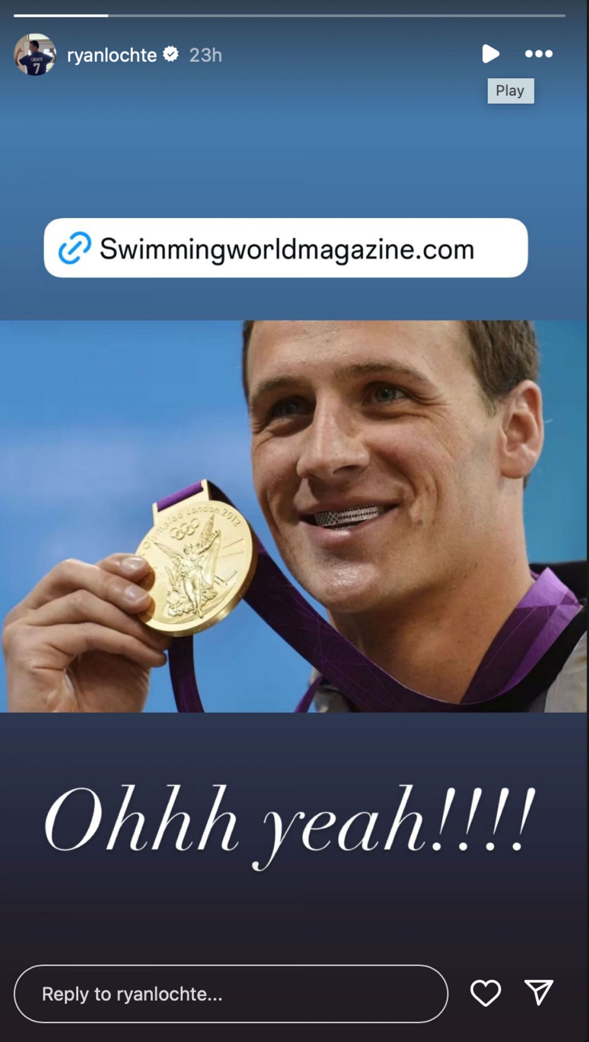 Ryan Lochte reacts to getting inducted to ISHOF Class of 2025; Instagram - @ryanlochte