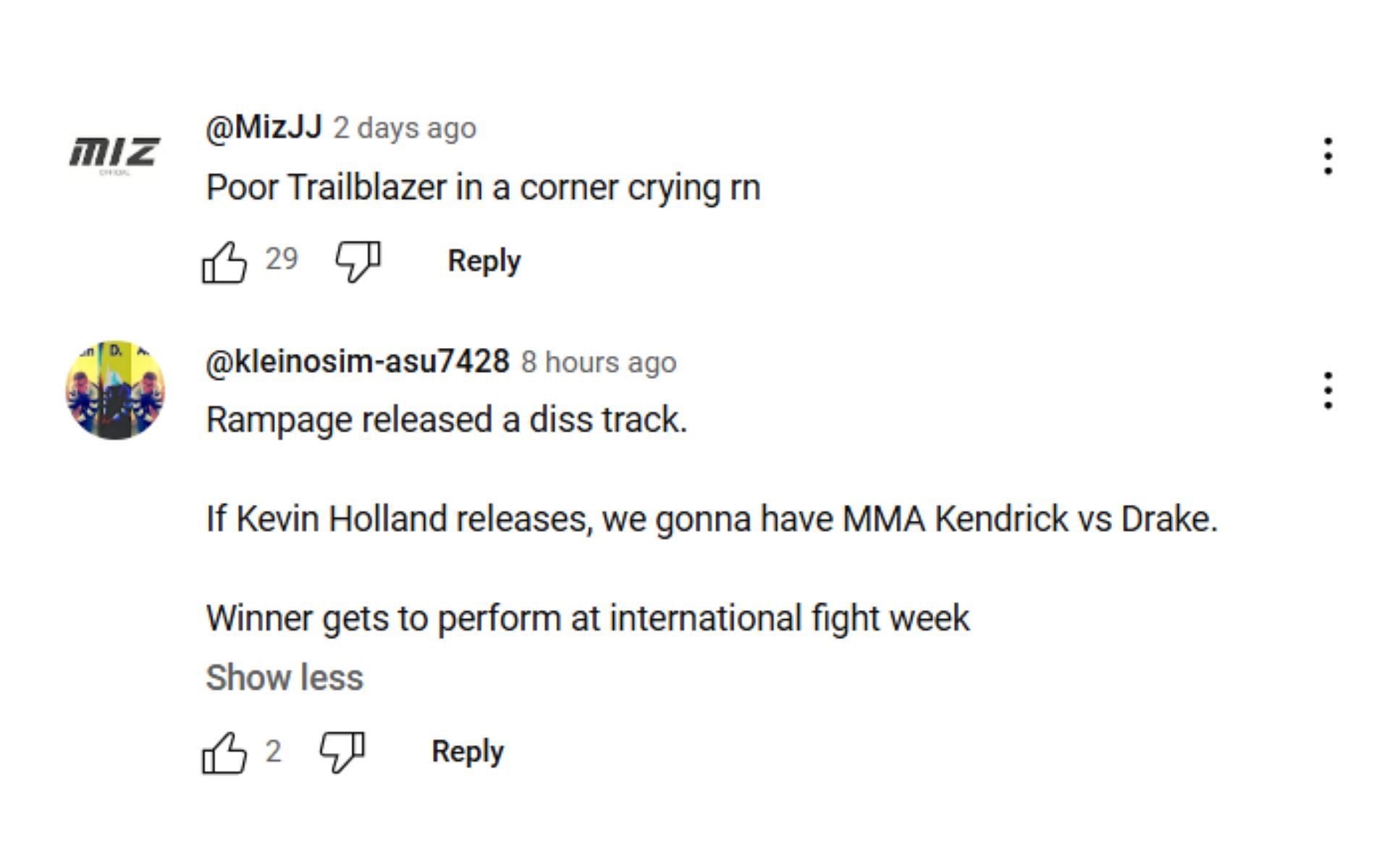 Comments on the video. [Screenshots courtesy: Rampage Jackson on YouTube]