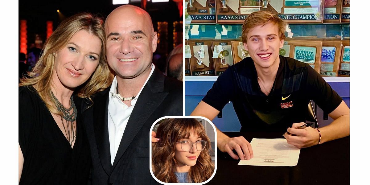 Andre Agassi and Steffi Graf (L), Jaz Agassi (inset) and Jaden Agassi (R) (Image Source: Getty; @jazagassi and @jadenagassi on Instagram)