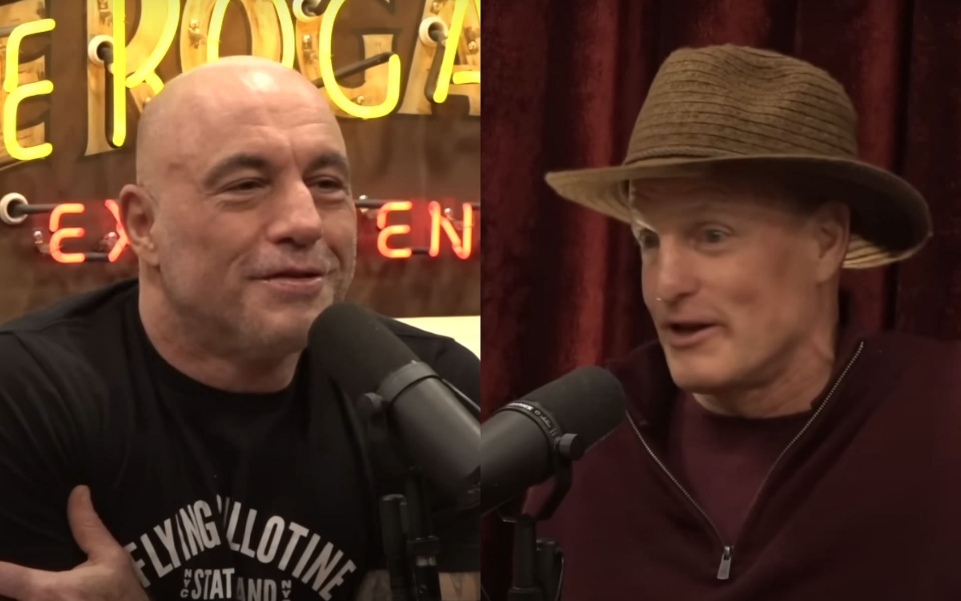 Joe Rogan (left) and Woody Harrelson (right) talk about Rogan