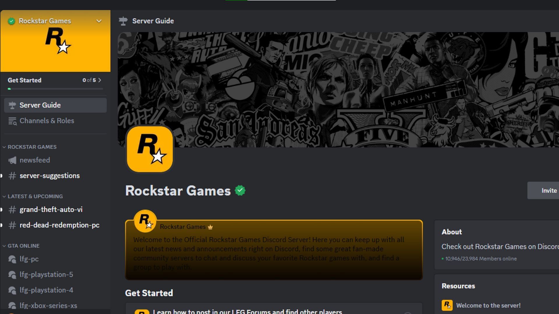 Server Guide channel on the official Rockstar Games Discord server (Image via Discord || Rockstar Games)