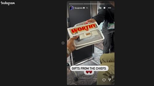 Tia Jones shows the custom gift the Kansas City Chiefs gave her ahead of 2025 Super Bowl (image credit: instagram/tia.ajones)