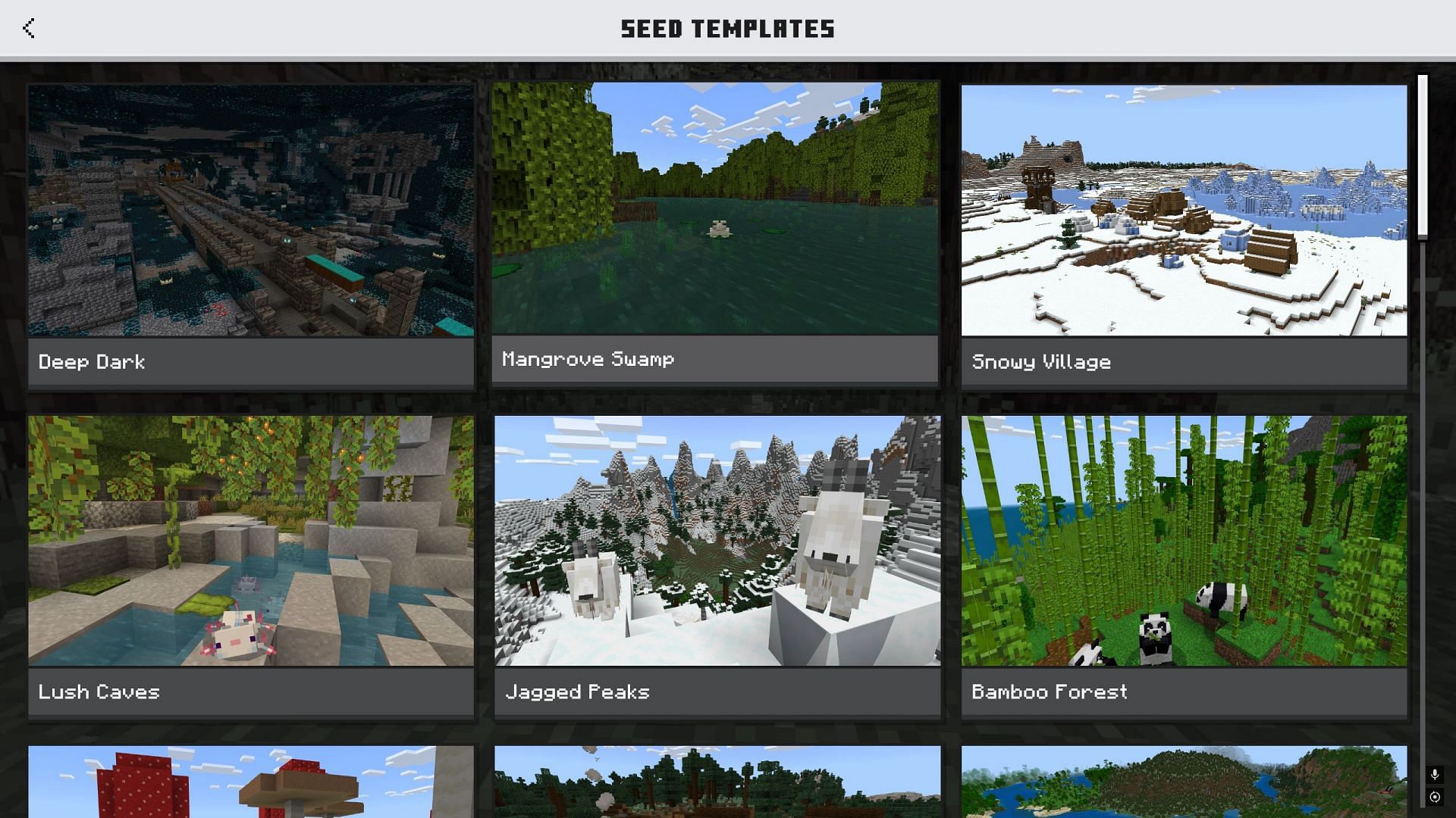 You can choose any biome to spawn in (Image via Mojang Studios)