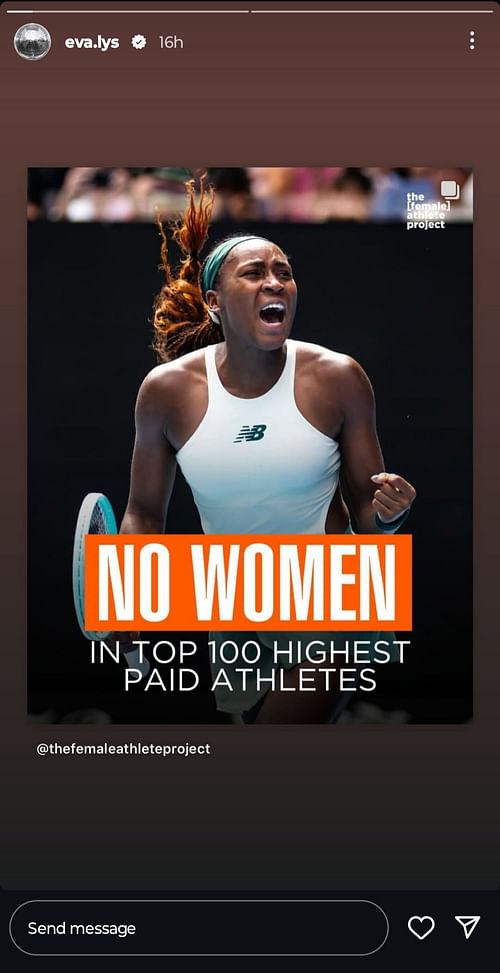 Eva Lys' Instagram Story featuring Coco Gauff dated February 16, 2025 (Source: Instagram/Eva Lys)