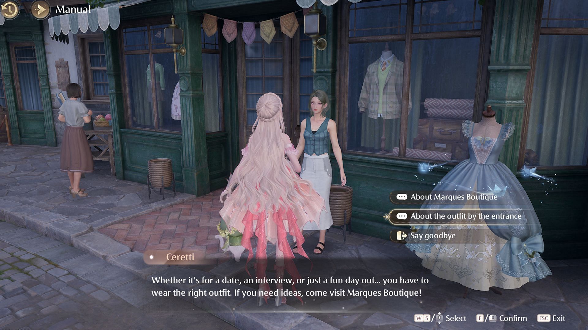 Interacting with Ceretti will give you more information about the dress (Image via Sportskeeda Gaming/Infold Games)