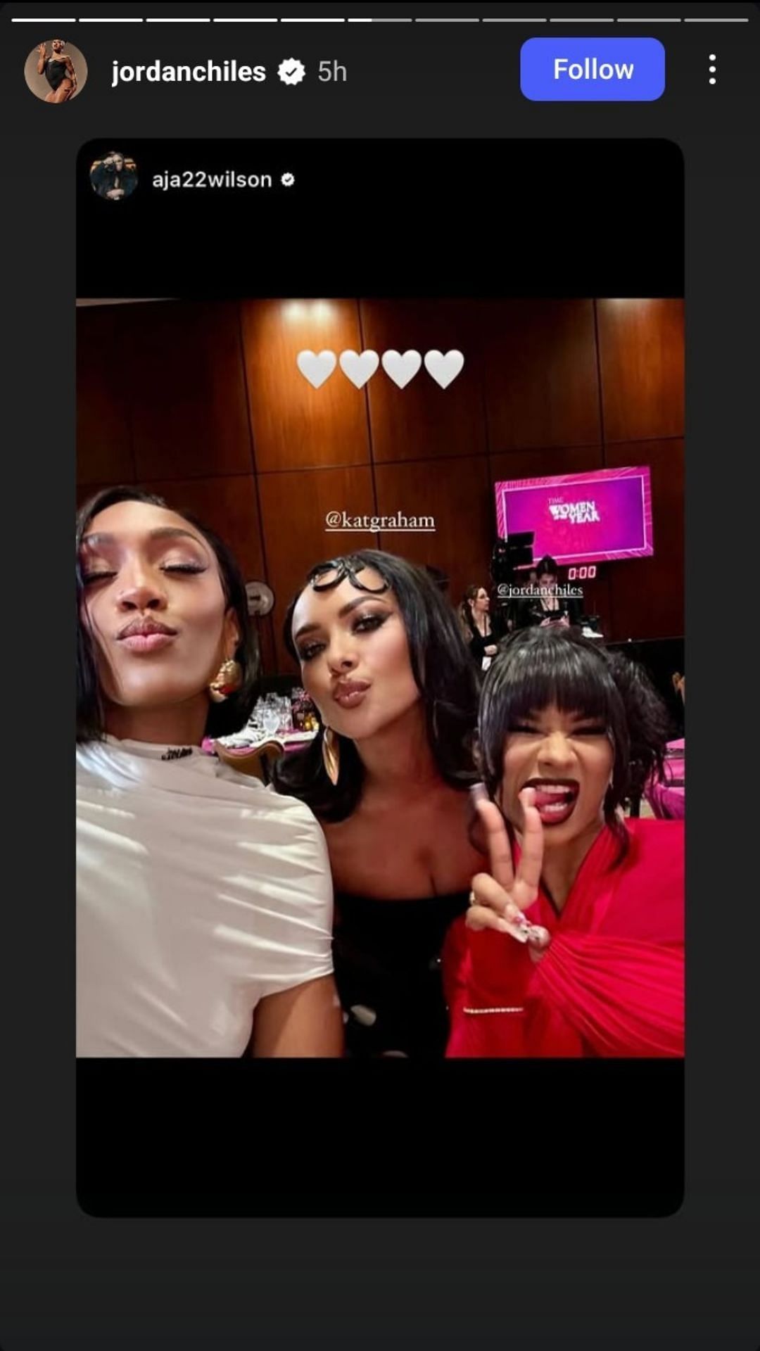 Jordan Chiles&#039; story feat A&#039;ja Wilson and Kat Graham - Source: via @jordanchiles on Instagram