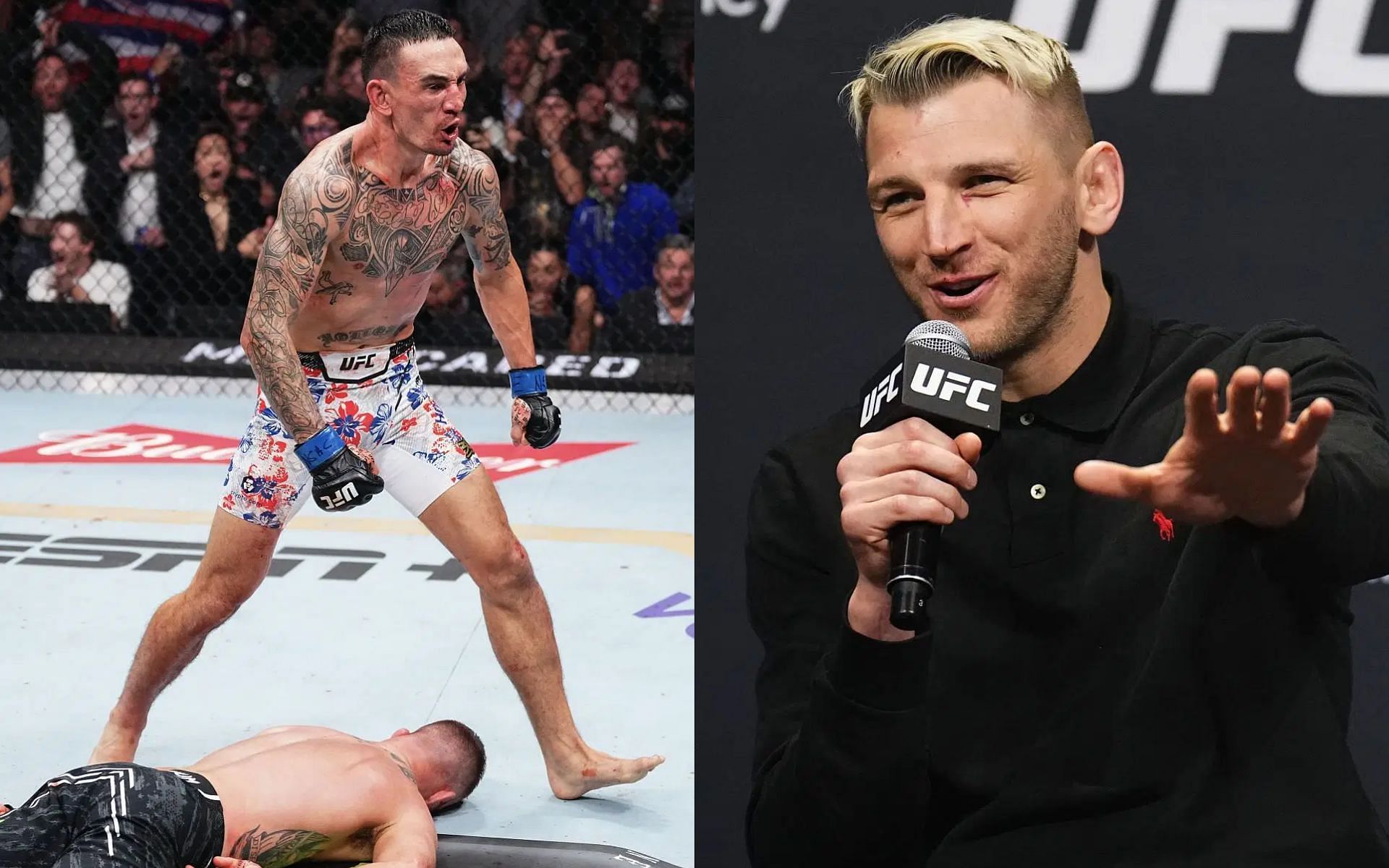 Dan Hooker (right) labels Justin Gaethje