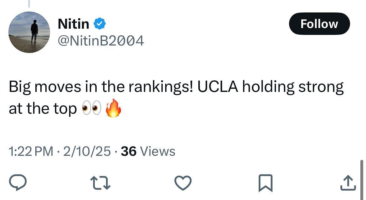 A comment makes note of UCLA keeping the top spot in the AP Top 25 rankings