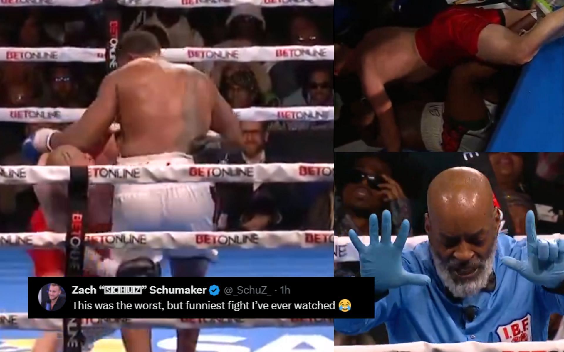 Fans react to the bizarre disqualification in Brandon Moore vs. Skylar Lacy fight [Screenshots courtesy: @DAZNBoxing on X]