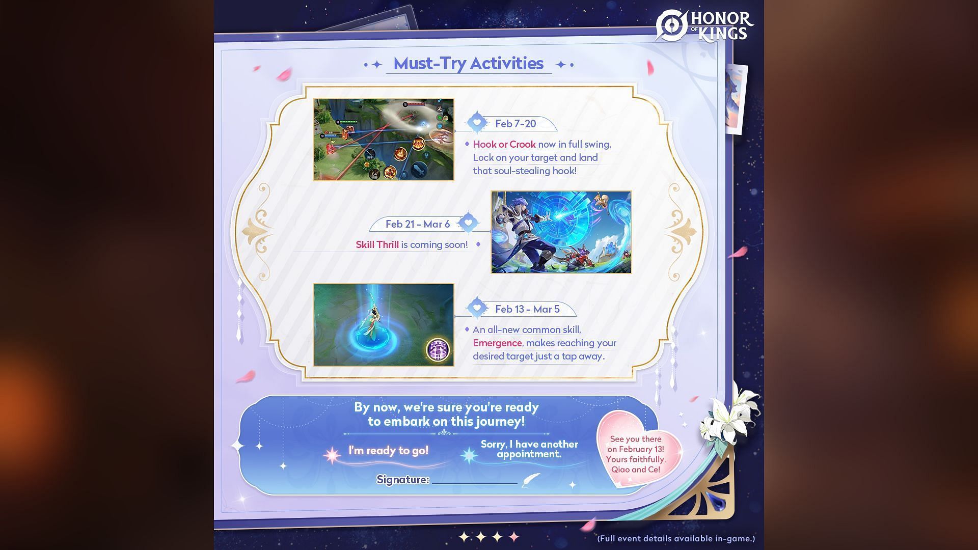 Other Honor of Kings features that will be available alongside the Valentine&#039;s Day event (Image via Level Infinite)