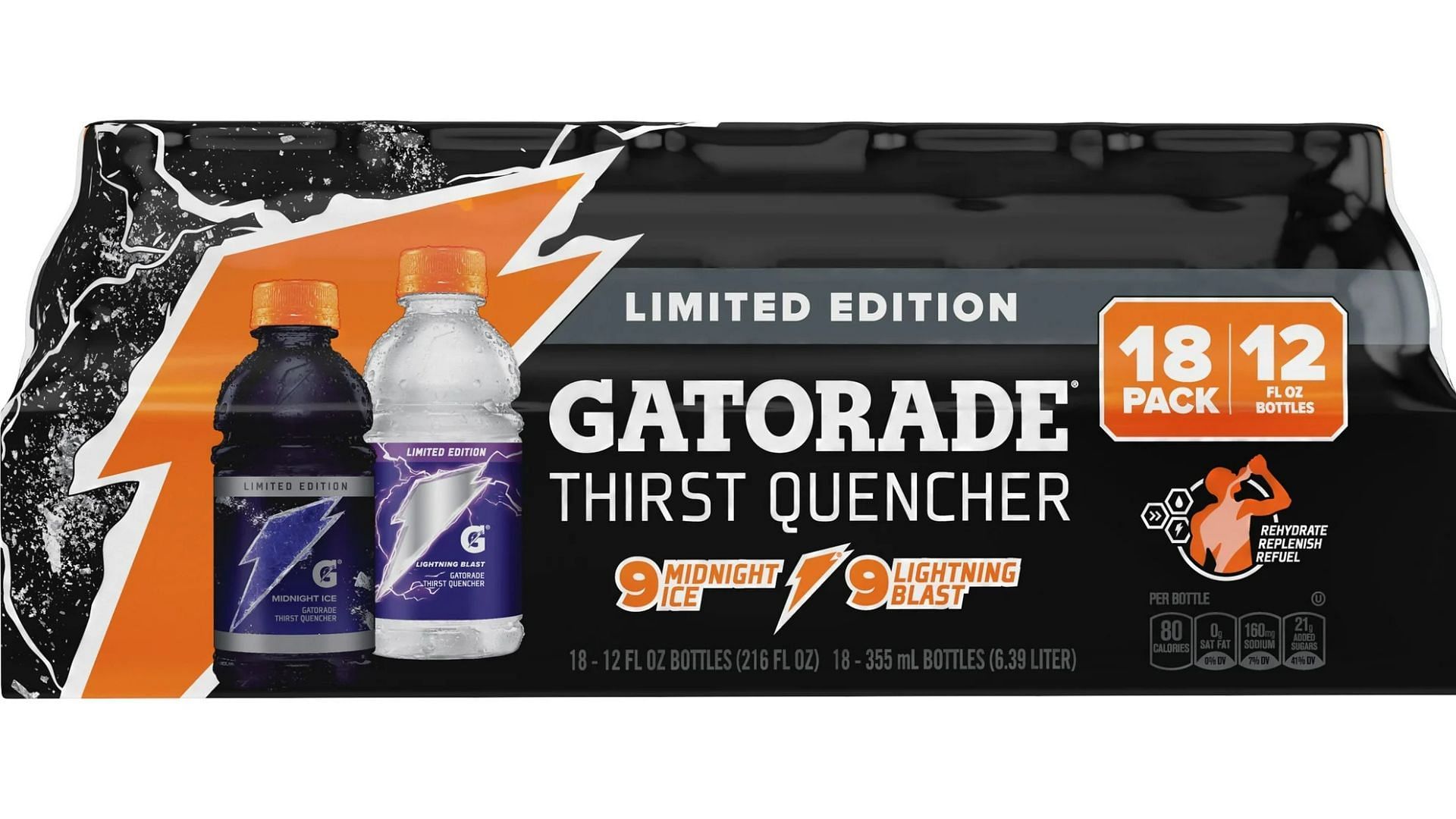 Gatorade Thirst Quencher Variety Pack, Lightning Blast/Midnight Ice Sports Drinks (Image via Walmart)