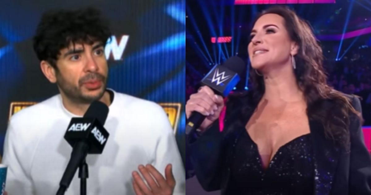 Tony Khan (left) and Stephanie McMahon (right) [Source: AEW and WWE on YouTube]