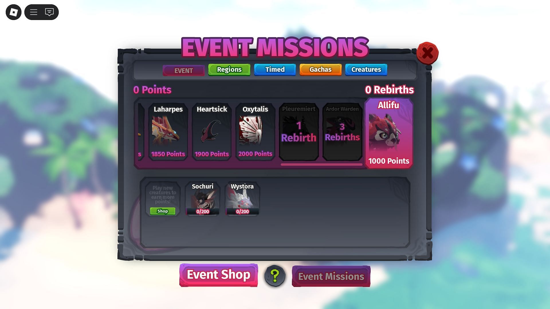 Event Missions screen (Image via Roblox)