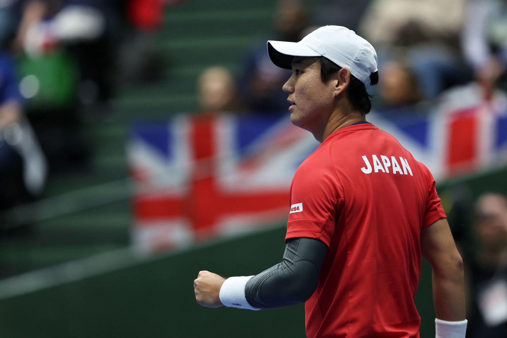 Nishioka celebrates a point in the 2025 Davis Cup Qualifiers- Day 2 - Source: Getty