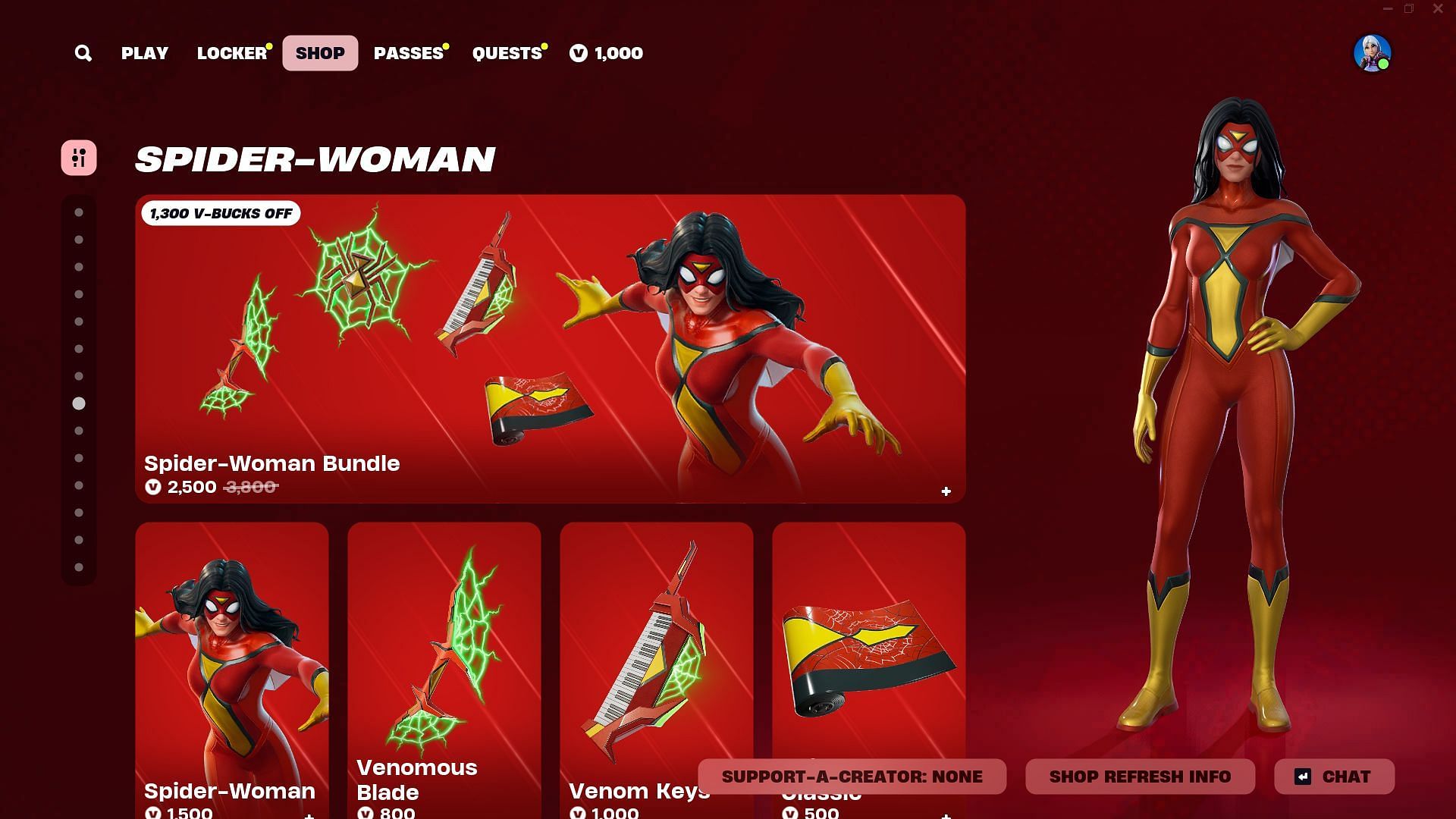 You can now purchase the Spider-Woman (Marvel) skin in Fortnite (Image via Epic Games)