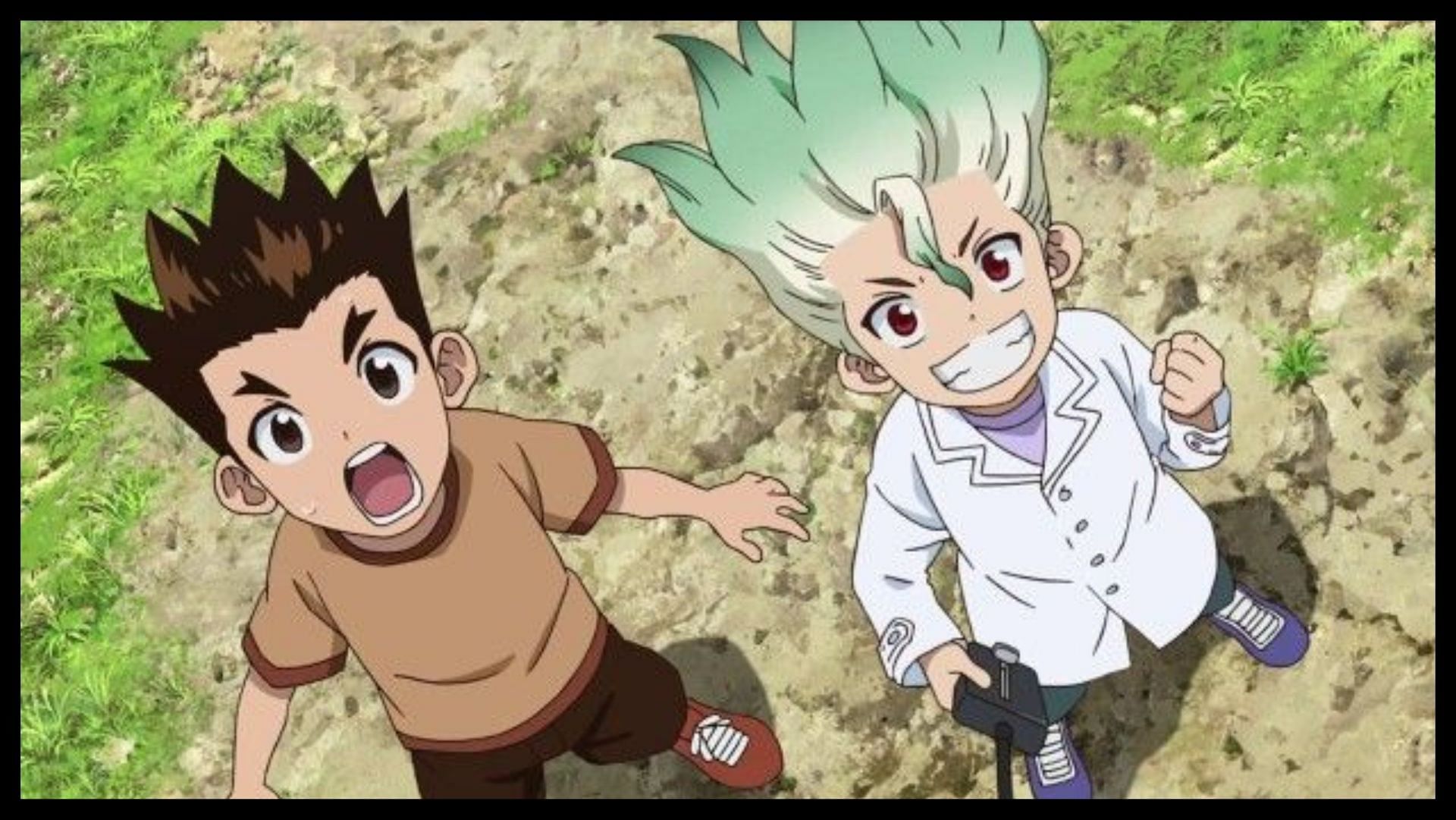 Taiju and Senku as toddlers from Dr. Stone (Image via TMS Entertainment)