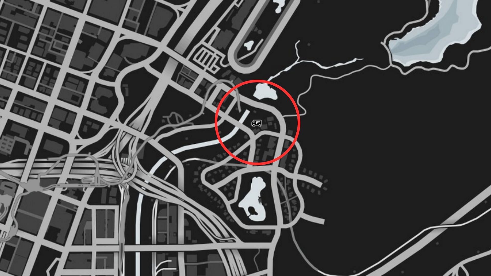 The exact coordinates of the GTA Online Gun Van Location Today (Image via Rockstar Games)