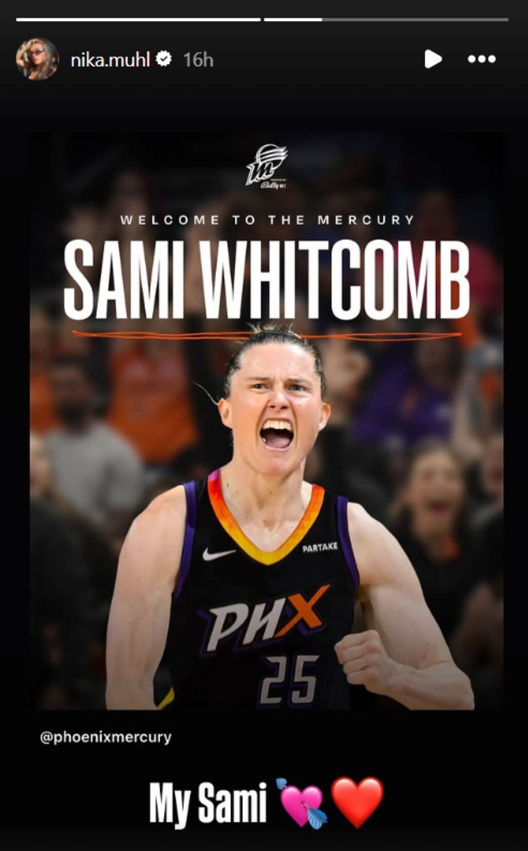 Nika Muhl drops two-word reaction to Sami Whitcomb&#039;s departure to Mercury (Image: @nika.muhl IG)