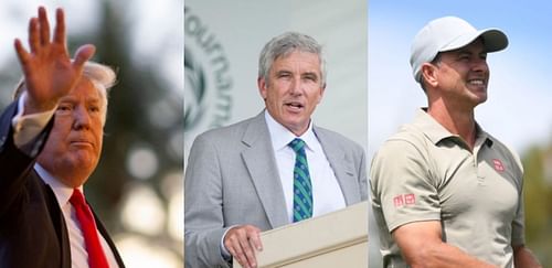 Donald Trump, Jay Monahan and Adam Scott (Image via Imagn)