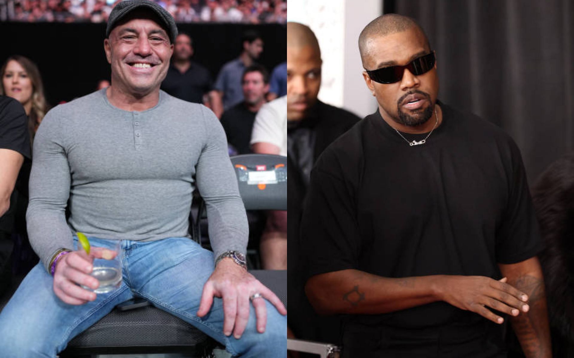 Joe Rogan (left) made a Kanye West (right) joke after hearing the answer to a famous riddle. [Images courtesy: Getty]