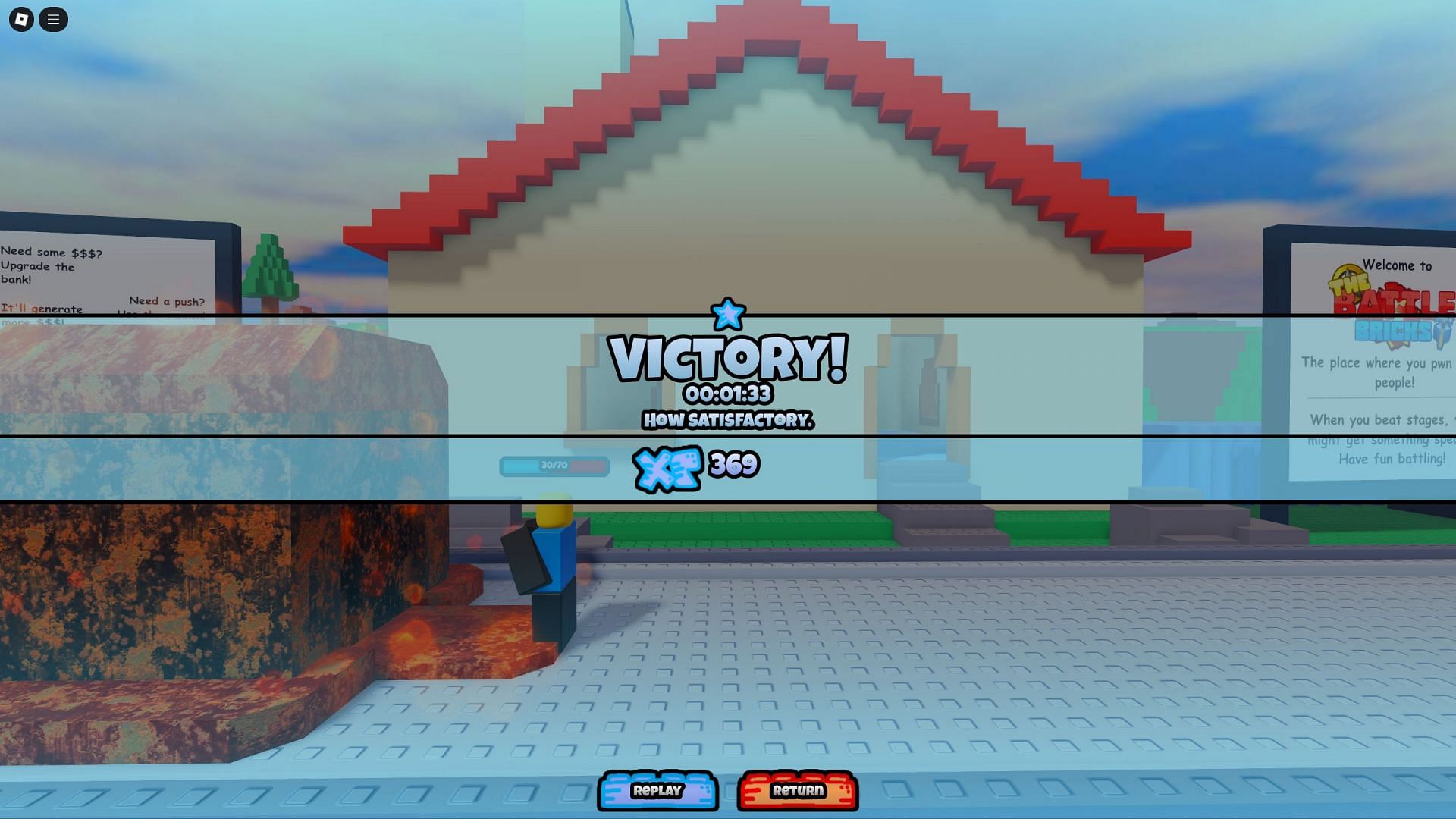 Victory screen in The Battle Bricks (Image via Roblox)