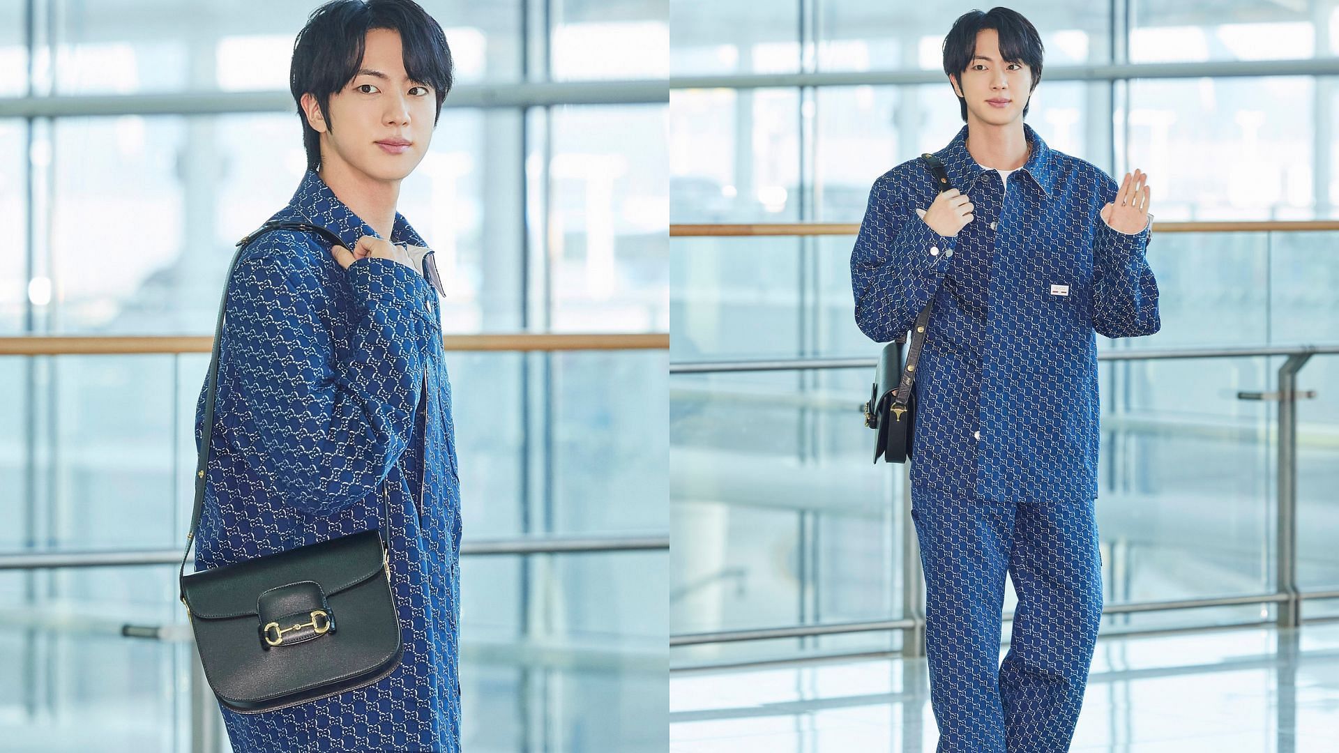 BTS&rsquo; Jin&rsquo;s carrying a customized GUCCI sling bag. (Images via X/@gucci)