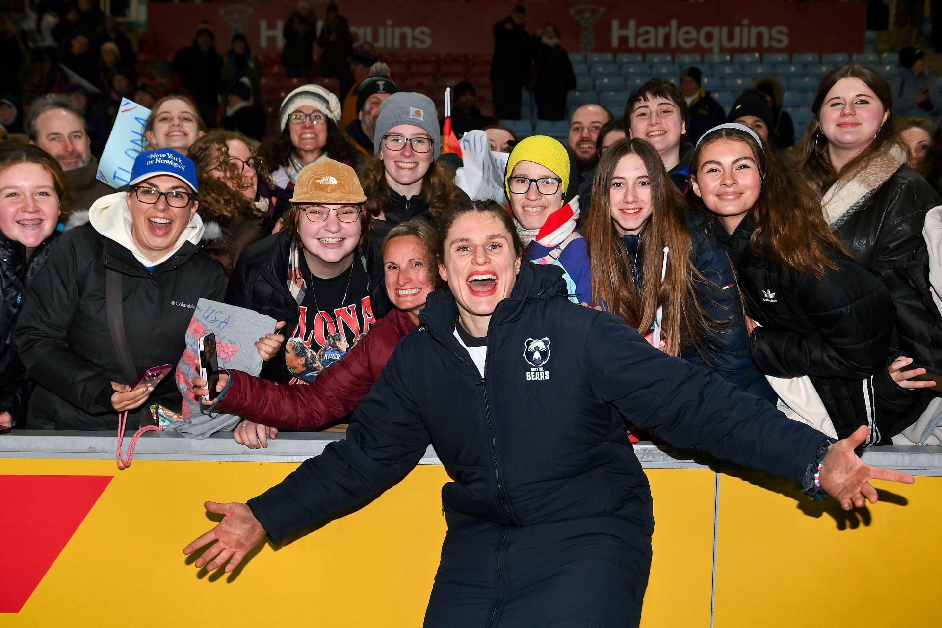 In Picture: Ilona Maher with her fans at the Harlequins v Bristol Bears - Premiership Women&#039;s Rugby - (Source: Getty)