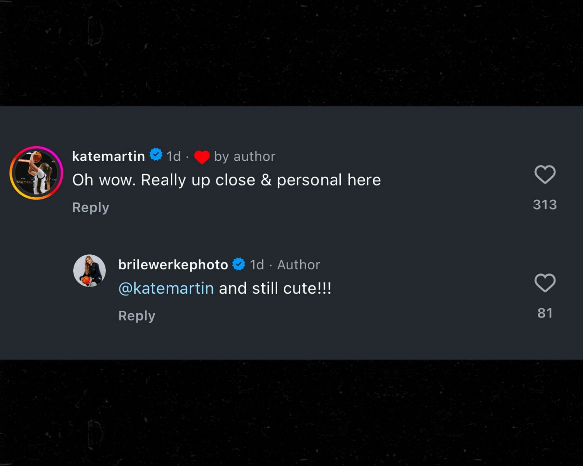 Kate Martin&#039;s comment on Bri Lewerke&#039;s post (Instagram/@brilewerkephoto)