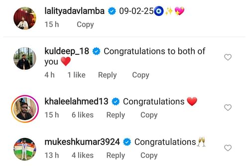 Players congratulate Lalit on his wedding (Image via Instagram-@lalityadavlamba)